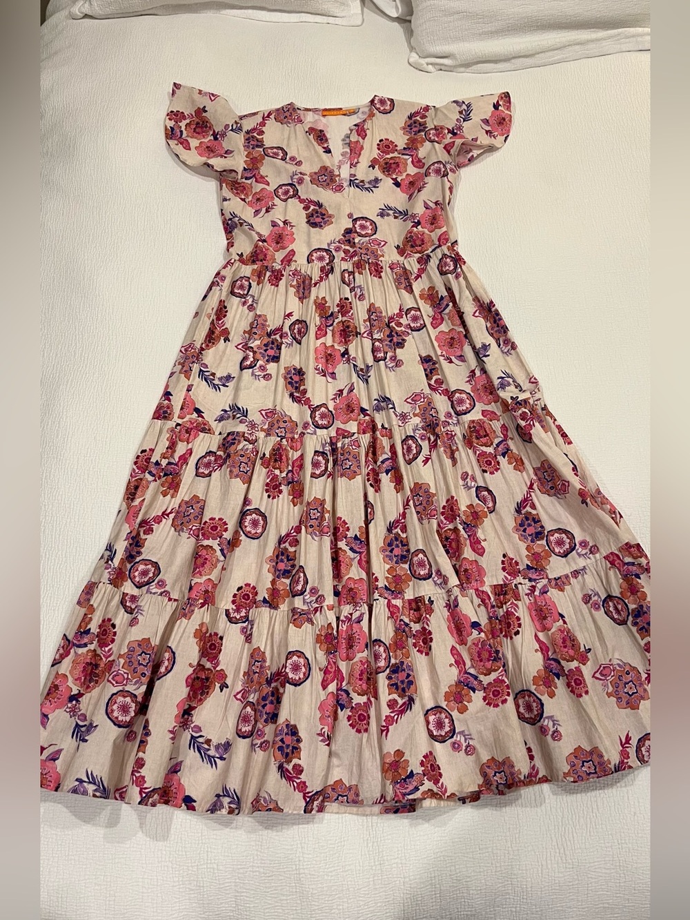 Oliphant Cream Maxi Dress with Pink & Purple Floral Print Small - Picture 4 of 10